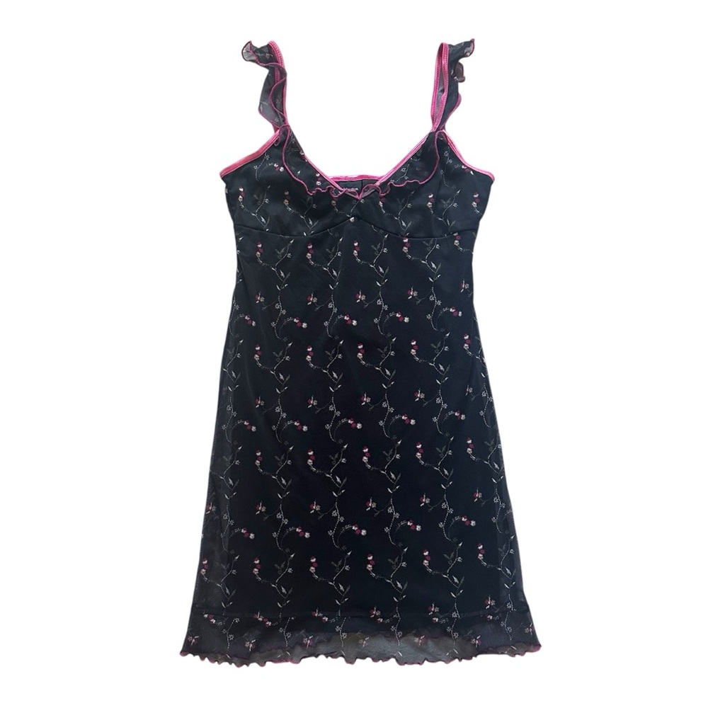 Y2K Xhilaration Cherries Sweetheart Slip‎ Dress Black/Pink Size M